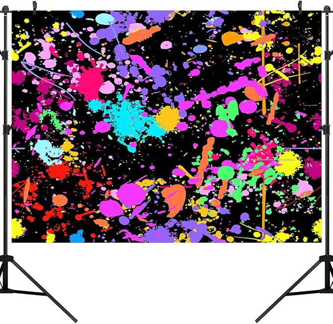 8X6FT Neon Glow Birthday Party Photography Backdrop Colorful Graffiti Splatter in The Dark Happy Birthday Background Retro Let's Dance Sleppover Party Decor Photo Booth Props CEM123C