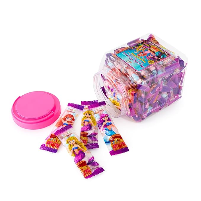 50 Mermaid Candy Bracelets with Two-Tone Mermaid Tail Charms, Great for Little Mermaid Party Favors and Goodie Bags, Ocean & Ariel-Themed Party Treats, Bulk Pack by 4YoreElves