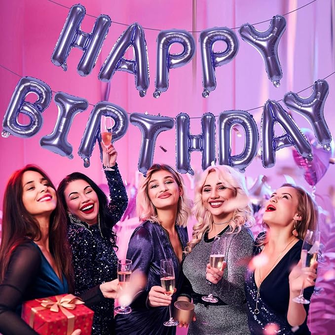 KALOR Pruple Happy Birthday Balloons Banner, 16 Inch Mylar Foil Letters Balloon Sign for Birthday Party Decorations Photo Booth Backdrop