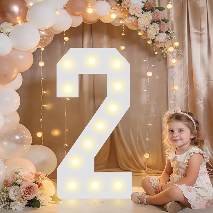 Pooqla 2.4FT Light Up Numbers, Marquee Numbers 2.4 Feet Tall Party Decor for Her Him, Mosaic Big Sign for 2nd 12th 21st Birthday Anniversary Decoration Backdrop, Large Pre-Cut Frame Number 2