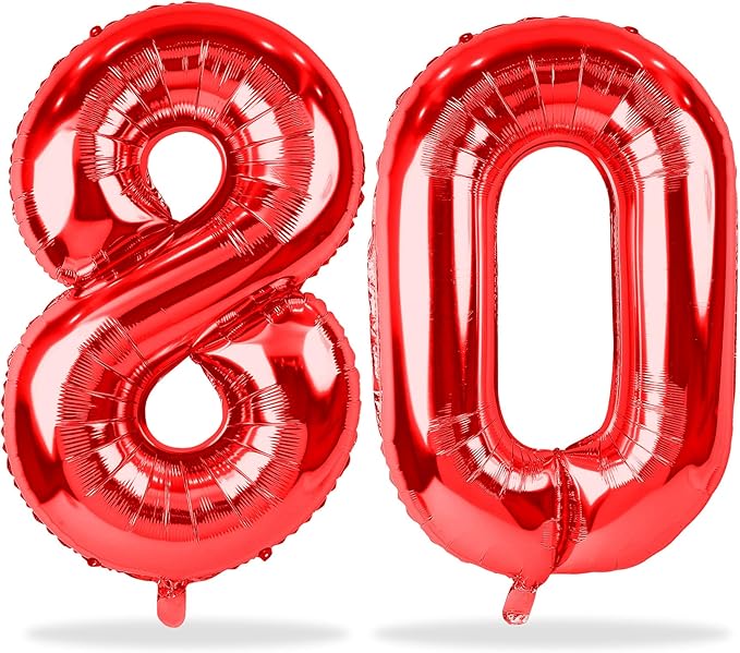 Red Number 80 Balloons for 50th Birthday Decorations,40 Inch Red Helium Foil Number 8 & 0 Balloons for Women,Red 80th Birthday Balloons for 80 Year Old Men Anniversary Party Decor Supplies