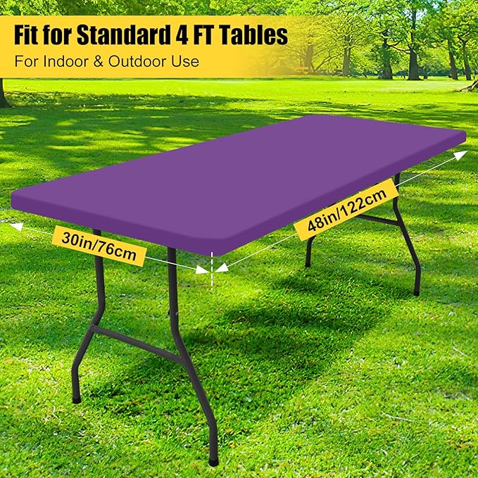 Smiry 2 Pack Rectangle Picnic Table Cloth, Waterproof Elastic Fitted Tablecloths, Washable Polyester Rectangular Patio Table Cover for Camping, Indoor and Outdoor (Purple, 30"x48")