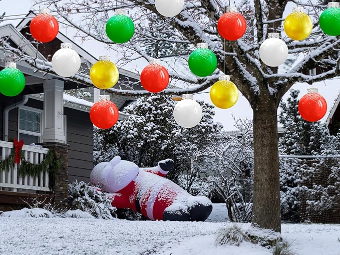 YONTUS 9" Giant Inflatable Christmas Balls, 16 Pcs with 4 Colors, Outdoor Christmas Decorations
