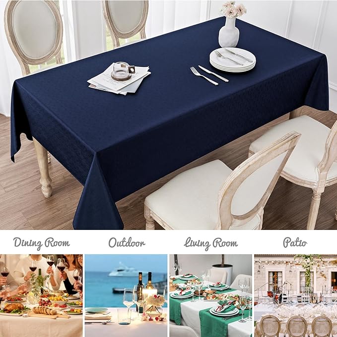 Rectangle Tablecloth Waterproof 60x120 inch Linen Textured Table Cloth Stain and Wrinkle Resistant Washable, Decorative Fabric Table Cover for Dining, Party and Camping, Navy Blue
