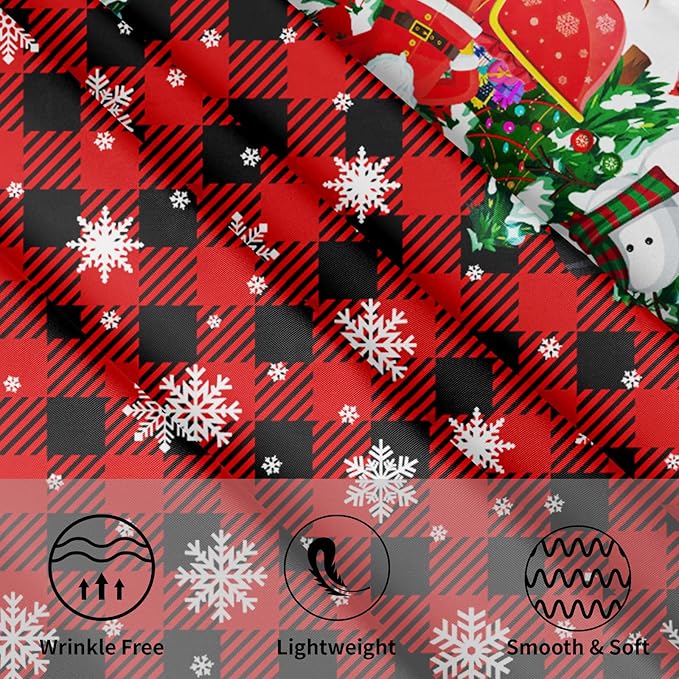 Christmas Round Tablecloth 70 Inch Xmas Snowman and Snowflake Pattern Circle Table Cloth Red Plaid Table Cover Winter Washable Polyester Decor for Home Kitchen Dinning Party