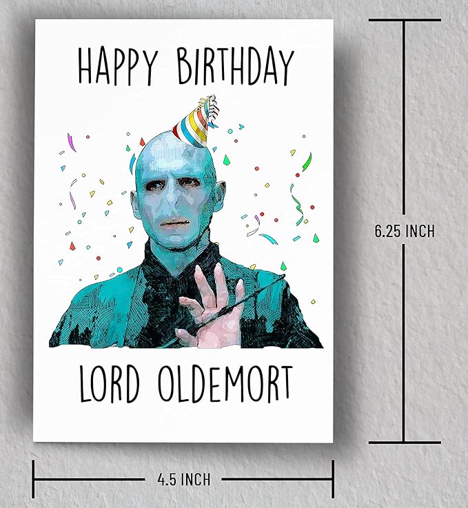 Funny Wizard Theme Birthday Card — “Lord Oldemort” Parody Design, Blank Inside, Includes Envelope
