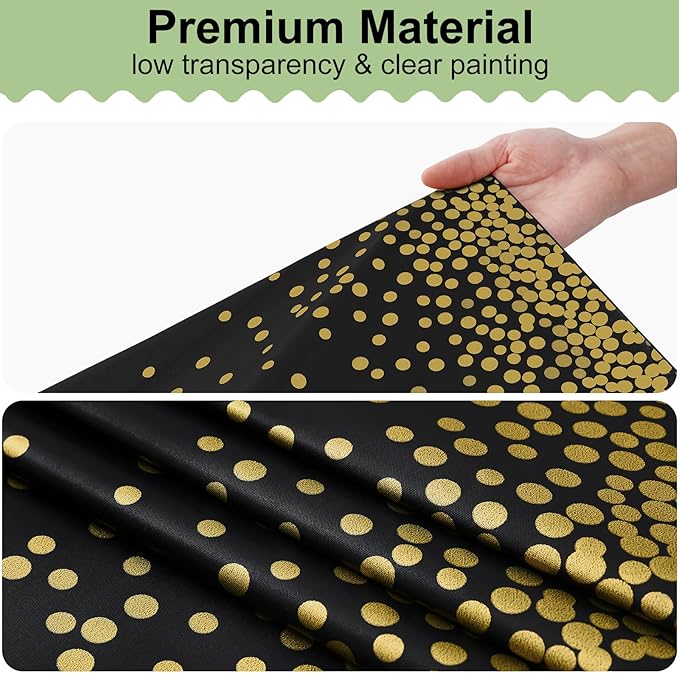 misaya 3 Packs Dot Disposable Table Cloth, 54 x 108 Inch Waterproof Plastic Tablecloth, Rectangle Gold Dots in Black Table Covers for Easter, Picnic, Birthday, Party