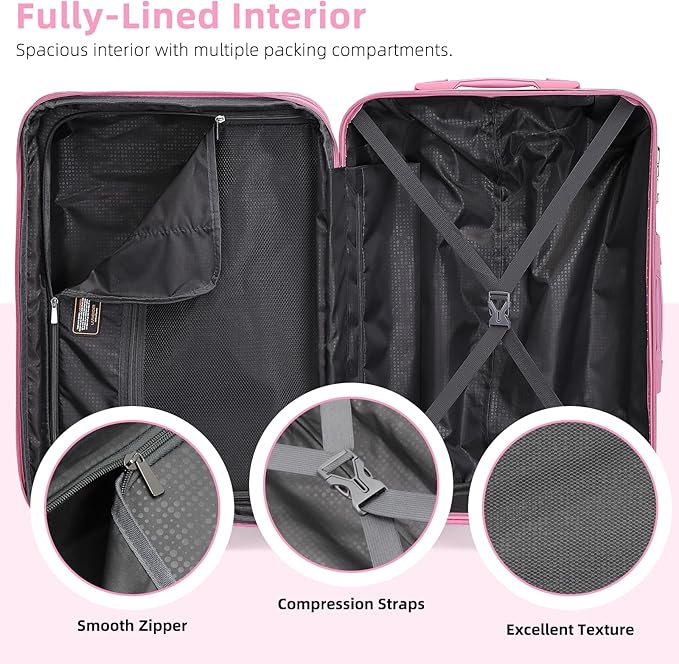 LARVENDER Luggage Sets 6 Piece, Expandable PC+ABS Hardside Multicolor Suitcase Sets with TSA Lock Double Spinner Wheels, Peach Sparkling