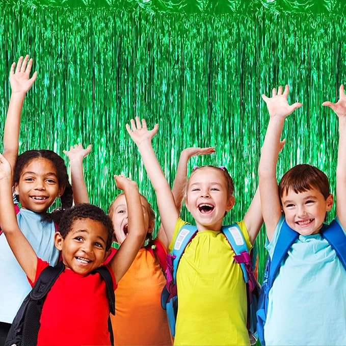 3.3 x 6.6 ft Foil Fringe Backdrop Curtains, Tinsel Streamers Party Decorations, Fringe Backdrop for Birthday, Baby Shower, Gender Reveal, Graduation (6, Green)