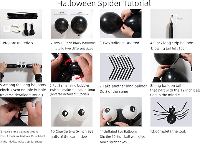 Halloween Spider Web Arch Kit - 136 Pcs Boo Banner Balloons, Spider & Confetti, Indoor/Outdoor Decor