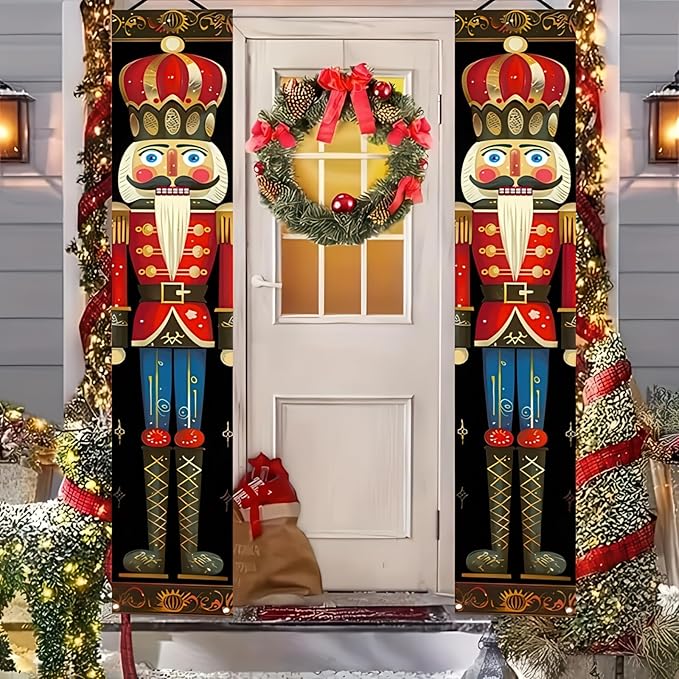 Nutcracker Christmas Porch Banner Decorations 71 x 12 Inch Soldier Model Nutcracker Banners Front Door Hanging Banner Entryway Xmas Winter for Wall Fireplace Party Holiday Home Kids Decor