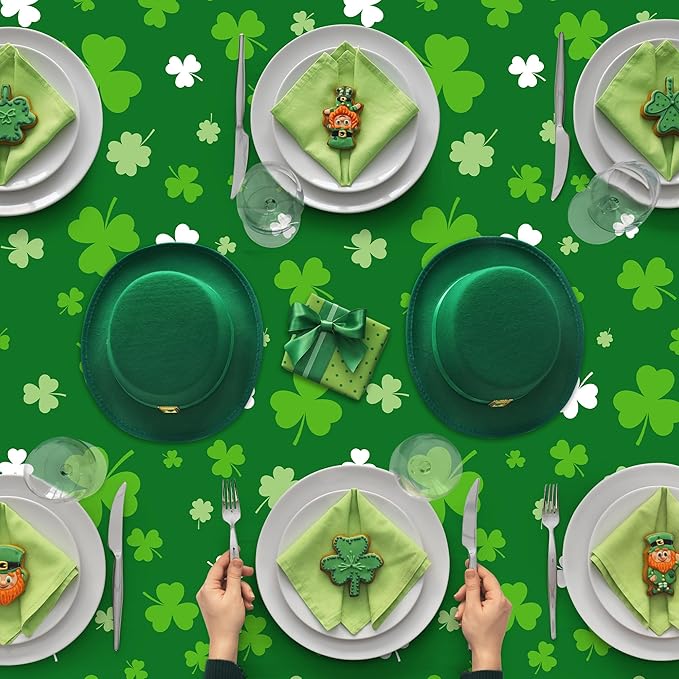 12 PCS St Patricks Day Tablecloth, Disposable 108" X 54" Shamrock Green Plastic Tablecloths, Lucky Shamrock Decor St Patricks Day Decorations for Table, Rectangle Irish Table Cover for Green Party