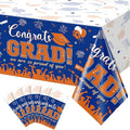 6Pack Graduation Tablecloth Party Decorations, Class of 2026 Congrats Grad Plastic Tablecover Party Supplies, Blue and Orange Rectangle Graduation Table Decor for College High School Party, 54x108Inch