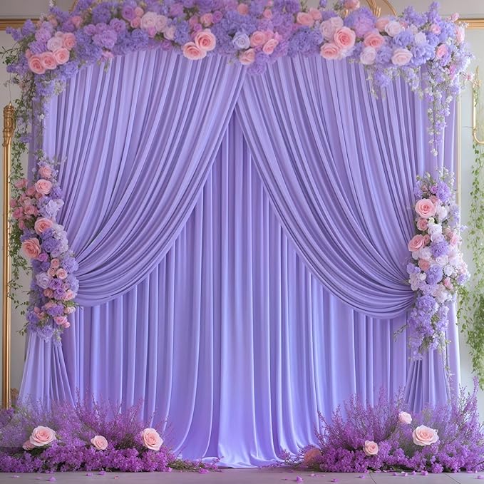 8x10FT Lavender Backdrop Curtains for Wedding Parties, Wrinkle Free Polyester Photography Backdrop Drapes for Wedding Baby Shower Birthday Parties Stage Background Stand Decorations 4x10ft,2 Panels