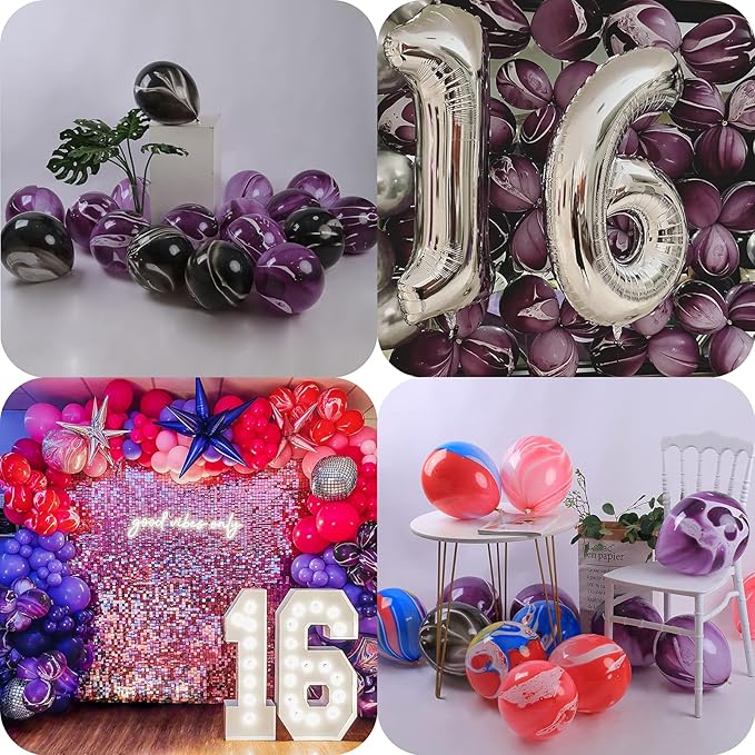 Purple Marble Balloons Marbled Agate Latex Balloons 12 Inch 50 PCS Swirl Balloons Purple Tie Dye for Birthday Party Christmas Decorations Wedding Baby Shower Festival