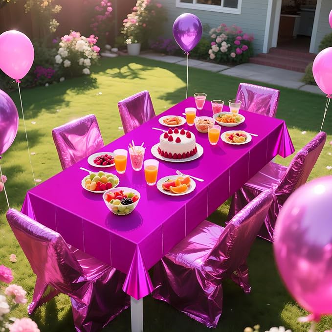 2 pcs Fuchsia Red Tablecloth Plastic -Stunning Metallic Matte Finish, 40" x 108" Baby Shower Hot Pink Table Cloth, Perfect for Valentine's Day Princess Birthday Party Wedding Christmas Decorations