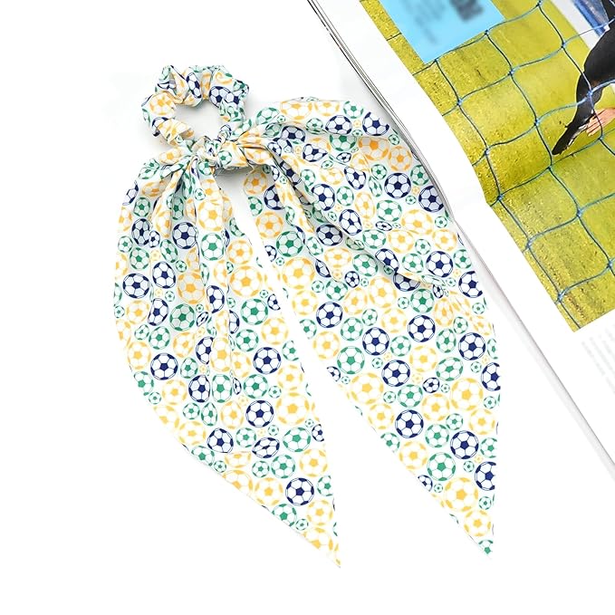 Soccer Hair Ties Game Day Football Ribbon Hair Ties Elastic Bands Hair Scrunchies Ponytail Holders Sport Hair Accessories for Girls Women Players Coaches Teams Gifts