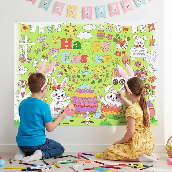 Labeol Easter Decorations Coloring Tablecloth for Kids Easter Crafts for Kids Coloring Poster Easter Games Activities Table Party Decor