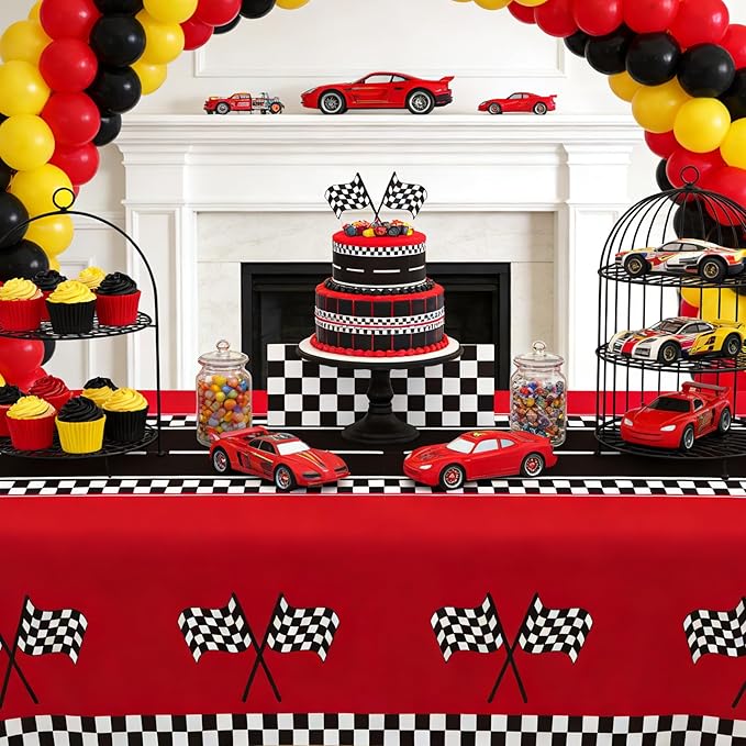 Slergut Race Car Birthday Party Decorations, 8 Pack Racing Car Tablecloth Checkered 54"x108", Race Cars Decorations Party Supplies Favors, Cars Birthday Decoration for Boys Baby Shower