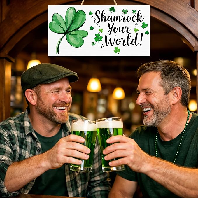 OHOME St Patricks Day Decorations - Hanging Wooden Sign for Wall Home Door Birthday | Shamrock Decorations Wood Wreaths Irish St Patty's Day Accessories Party Favors - St. Patrick's Day Decor