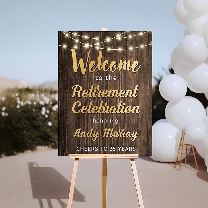 Customized Retirement Celebration Welcome Sign, Rustic Gold Retirement Celebration Sign, Cheers to Years of Work, Indoor/Outdoor Use - Multiple Sizes
