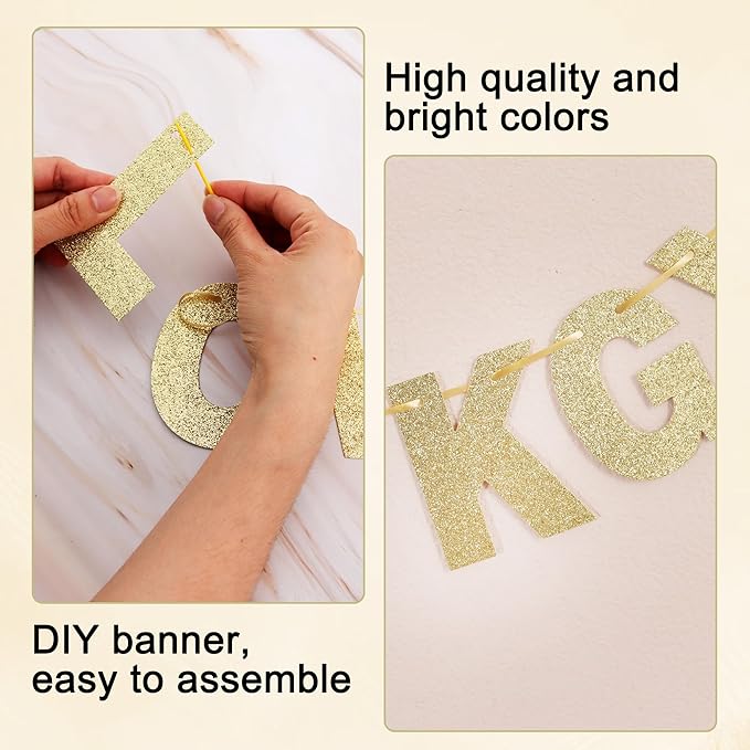 BEISHIDA 116 PCS A-Z DIY Letter Banner Kit Make Your Own Banner Glitter Champagne Including 111 Letters and Numbers 3 Rope and 2 Threading Device,Customized for Birthday Graduation Wedding Party Decor