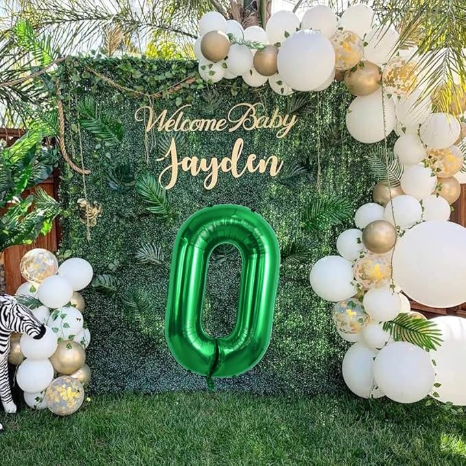 TONIFUL 40 Inch Dark Green Large Numbers Balloon 0-9,Foil Mylar Big Number Balloon Digital 0 for Birthday Party,Wedding, Bridal Shower Engagement Photo Shoot, Anniversary