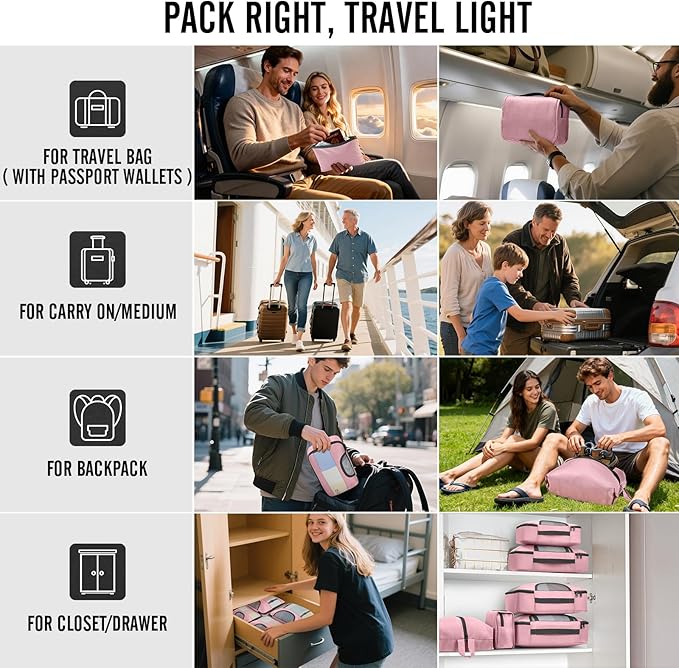 Veken 10 Set Packing Cubes for Travel Essentials, Suitcase Organizer Bags in 4 Sizes, Carry-On Luggage Accessories with Large Laundry Bag & Passport Holder, Must-Have for Airplane, Road Trip & Camping