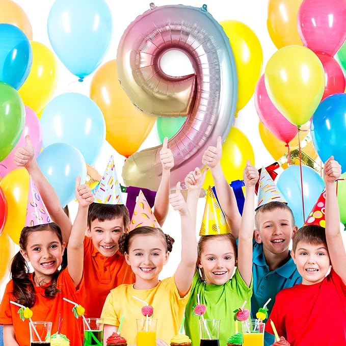 Rainbow Gradient Number 9 Balloon, 40 Inch Big Large Foil Number Balloons, Jumbo Mylar Number 9 Balloons for 9 Year Old Birthday Party Decorations Supplies Anniversary Celebration