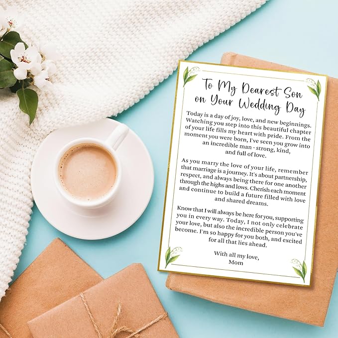 Romantic Son Wedding Card from Mom, Groom Card Gift from Mom, To My Dearest Son on Your Wedding Day