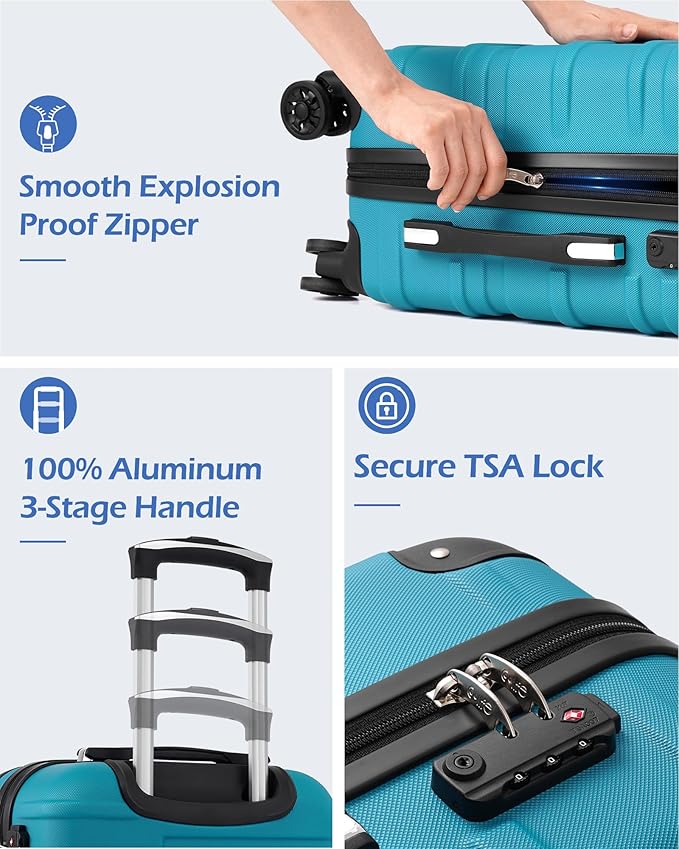 Coolife Hardside Checked Luggage with TSA Lock, Spinner Wheels, Telescopic Handle, Lightweight Suitcase (Grey, L(28in))