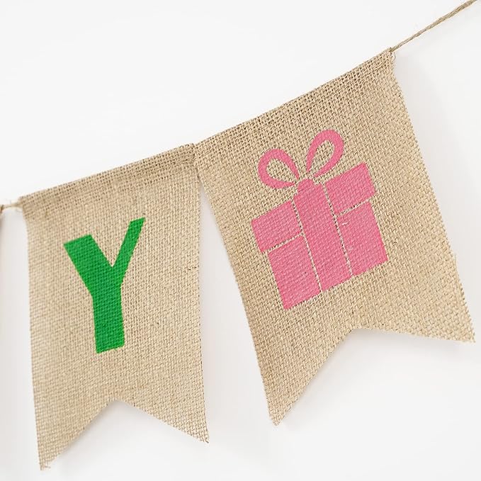 HUIHUANG Rainbow Birthday Banner Set - 2pcs Happy Birthday Banners - 15 Flags - 5" x 78" - Burlap Material - Perfect for Birthday Parties