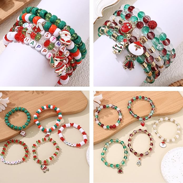 Cooluckday 36 Pcs Holiday Heishi Surfer Bracelets for Women Bulk Easter Mother's Day Christmas St. Patrick's Day Mardi Gras Bracelet Stackable Stretch Friendship Bracelets Set