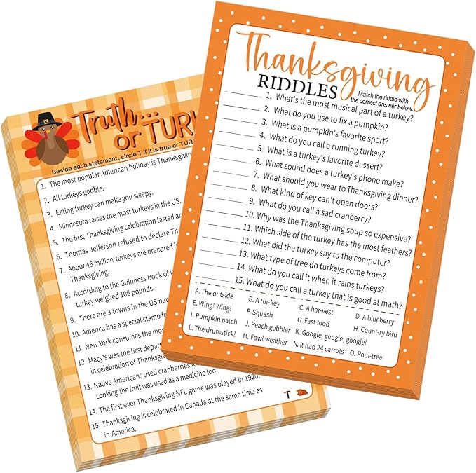 COCHIE 30 Players Thanksgiving Games for Family Party Adults Office Large Groups, Truth or Turkey Games, Autumn Riddles Game, Fall Classroom Activities with Answer Key (Thanksgiving C)