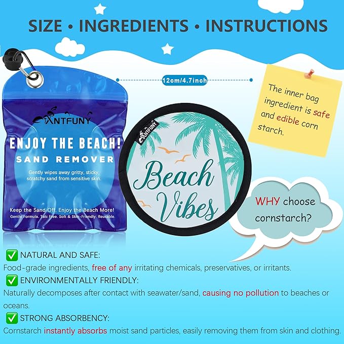 Antfuny Sand Remover for Beach Cleaner Eraser for Family Kids Women Wipe Off Mitt Duster Brush Trip Honeymoon Essential Gift Costa Rica Must Haves Resort Rio de Janeiro Punta Cana Towel
