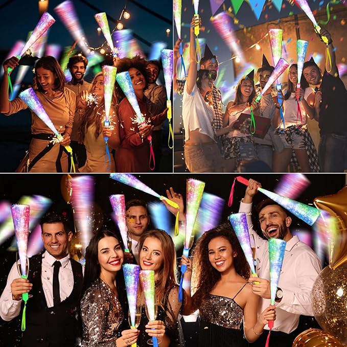 38 PCS Glow Sticks Bulk, Glow Fiber Optic Sticks, LED Light Wands, Glow in The Dark Party Supplies, Fiber Optic Wands for Weddings, Flashing LED Party Favors, Colorful Light Sticks