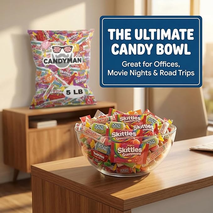 CANDYMAN Assorted Candy Variety Pack 5lbs of Pinata Stuffers, Bulk Candy for Party Favors Goodie Bags for Birthday Party, Candies in Bulk Individually Wrapped