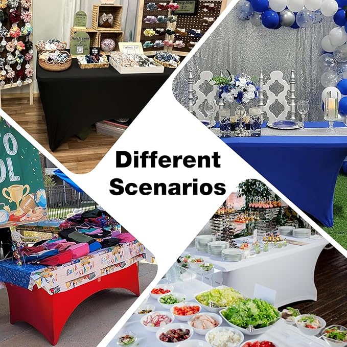 Trlyc 2 Pack 6FT Spandex Table Cloth - 72 x 30 Inch Rectangular Stretch Tablecloth, Wrinkle Resistant Scretch Table Cover for Wedding, Party, Banquet, Picnic, Outdoor Decoration (2Pcs,Red)