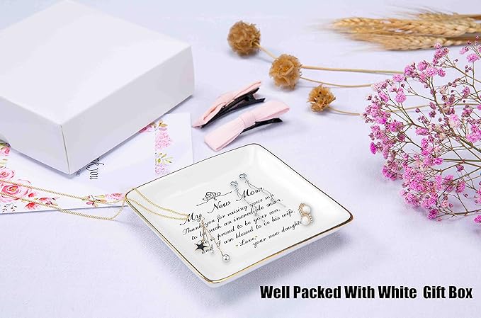 Gift for Mother of the Groom from Bride-Thank You for Raising Your Son-Ceramic Jewelry Holder Ring Dish Trinket Tray-Wedding Present for New Mother-Bridal Shower Present-I Am Blessed to Be His Wife