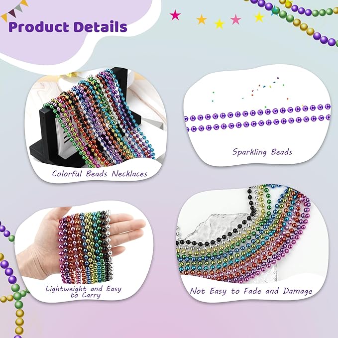 SHAOQINLIN 50 PCS Purple Mardi Gras Beads, Purple Beads Necklaces 33" Metallic Beaded Costume Necklaces Party Necklaces for Halloween Mardi Gras Parade Throws Wedding Birthday Party Favors