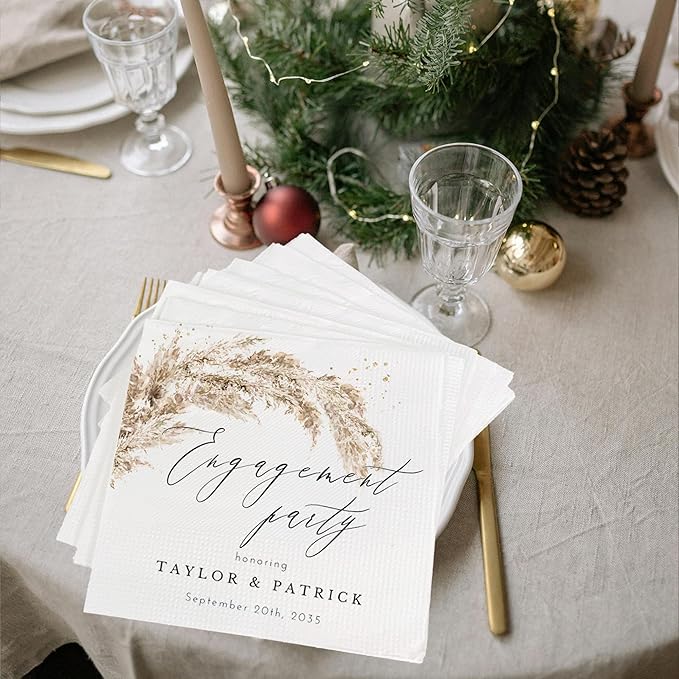 Luxury Custom Pack 15pcs We're Engaged Wedding Napkins, Engagement Decorations for Party, Custom Beverage Cocktail Luncheon Dinner Napkins 6