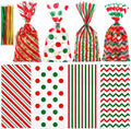 Aneco 100 Pack Christmas Cellophane Bags Classic 10.6 x 5.1 Inch Red Green Plastic Candy Bags Gift Goodie Bag with Twist Ties for Christmas Birthday Gift Cookie Snack Packing Party Favor Supplies