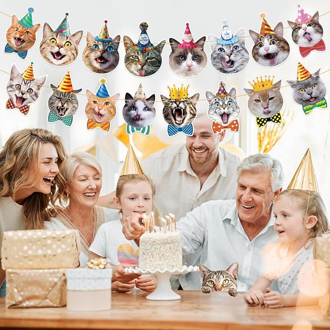 Cat Happy Birthday Banner - Cat Birthday Party Decorations Party Decor Supplies for Kids, Boys, Girls, Baby Showers