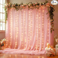 10x10FT Pink Wrinkle Free Backdrop Curtains with Lights String for Parties - Photo Curtain Backdrop with Lights for Wedding Decorations, Bridal Baby Shower Birthday Party Photography Background