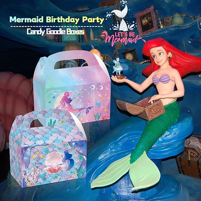 LOCHSOEL Mermaid Birthday Party Gift Treat Gable Boxes ，Supplies Under The Sea Theme Favor Decorations Candy Goodie Boxes for Girl's Birthday Party、Events and Baby Shower（12Pcs