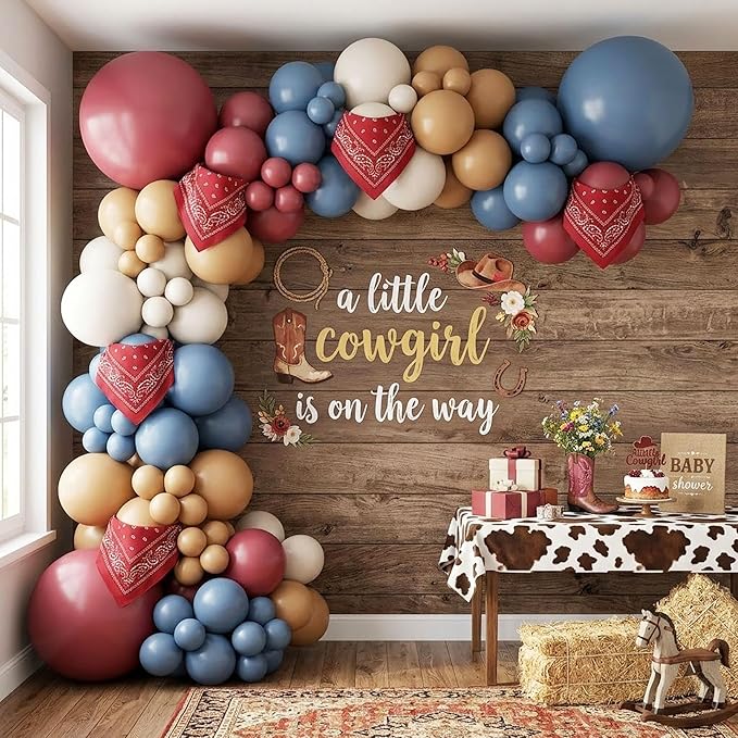 Cowgirl Balloon Arch Kit, Dusty Blue Dusty Pink Sand White Light Brown Balloon Garland with Paisley Bandana, for Western Rodeo Birthday Baby Shower Party Decorations