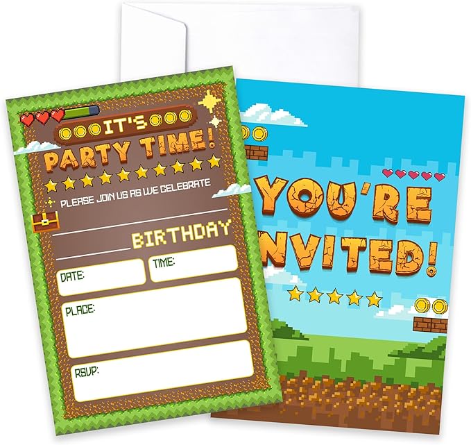 CLIRBE Games Birthday Party Invitations, Funny Birthday Invitations For Brother Bro Teen Boys Girls, 20 Invites Cards With 20 Envelopes, Party Supplies Favors -H10