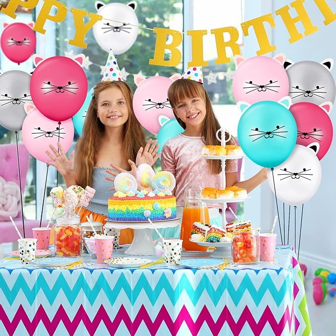 50 Pieces 12 Inch Cat Balloons Party Latex Kitty DIY Animal for Birthday Party with Ears Cat Kids Balloons for Girls Supplies, 5 Colors