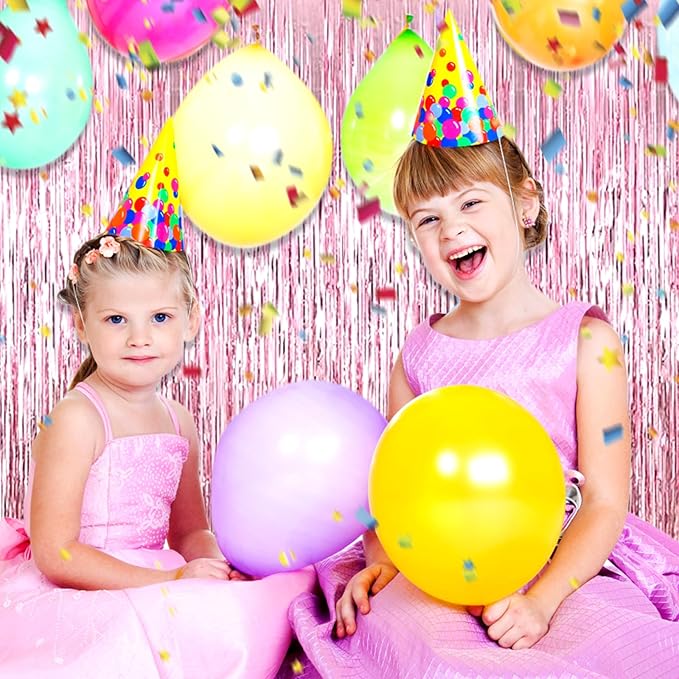 3 Pack Pink Foil Fringe Curtain Backdrop, 3.28Ft x 6.6Ft Metallic Tinsel Foil Fringe Streamer Curtains for Photo Booth, Christmas Day, Thanksgiving, Wedding, New Year Party Decorations