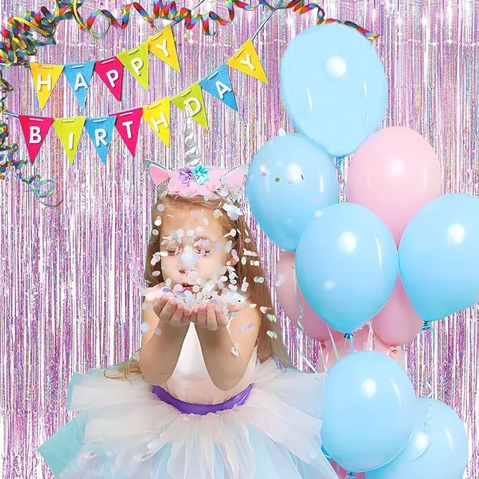 BRAVESHINE Pink Streamers Tinsel Foil Fringe Curtains - 2Pcs 3.2x8.2ft Party Backdrop for Easter/Unicorn/Baby/Graduation/Girl/Women/Princess/Birthday/Bridal Shower/Bachelorette/Engagement Decorations